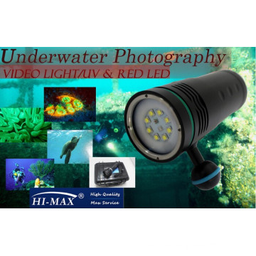 Venta caliente UV8 buceo de video de iluminación 5600lm cámara de video submarina linterna de buceo